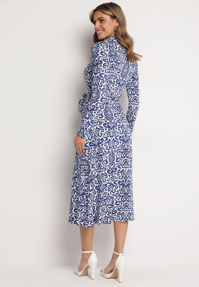 by swan Rochie Cloș Albastru-Alb Midi stil cămașă cu model decorativ Liovia