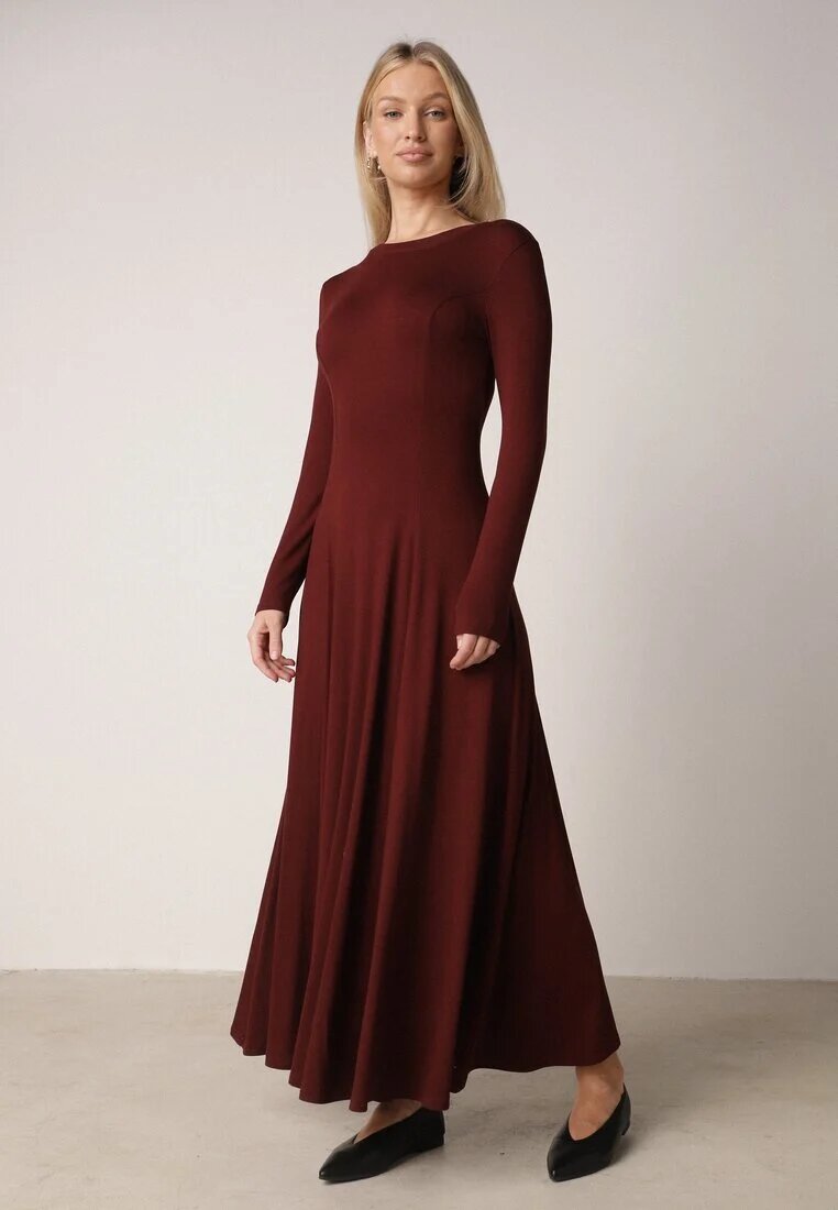 by swan Rochie din bumbac Bordeaux cu croi evazat Tuselenea
