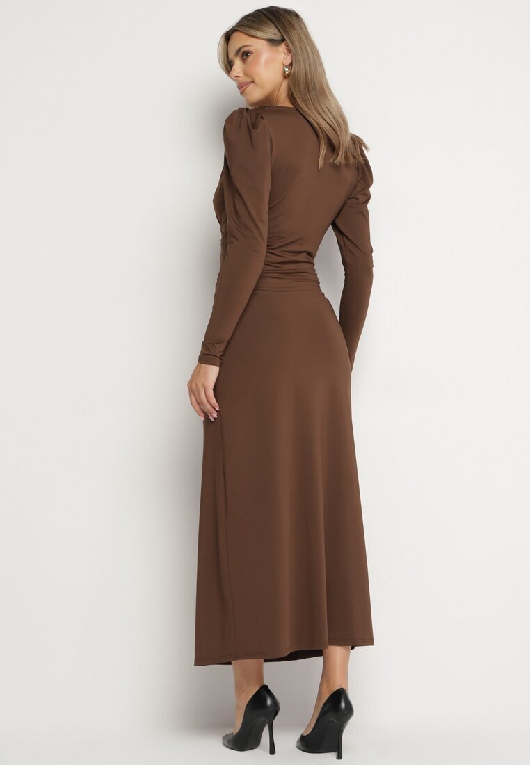 by swan Rochie Elegantă Maro Tip Plic Decorată cu Drapaje Zainara