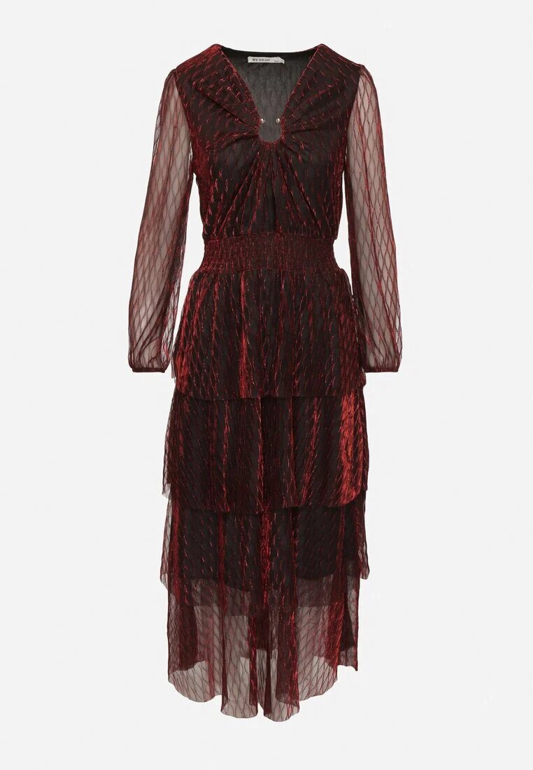 by swan Rochie Grena Evazată Decorată cu fir metalic cu volane Wetarvia