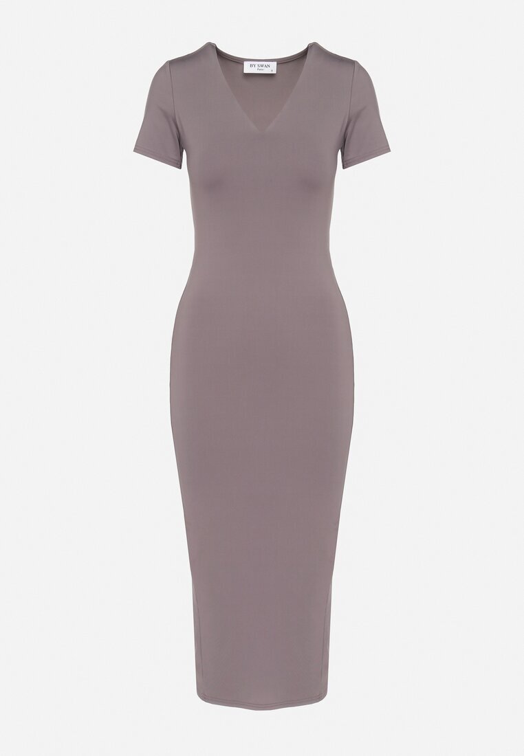by swan Rochie Gri Mulată Bodycon cu Decolteu în V Efricene