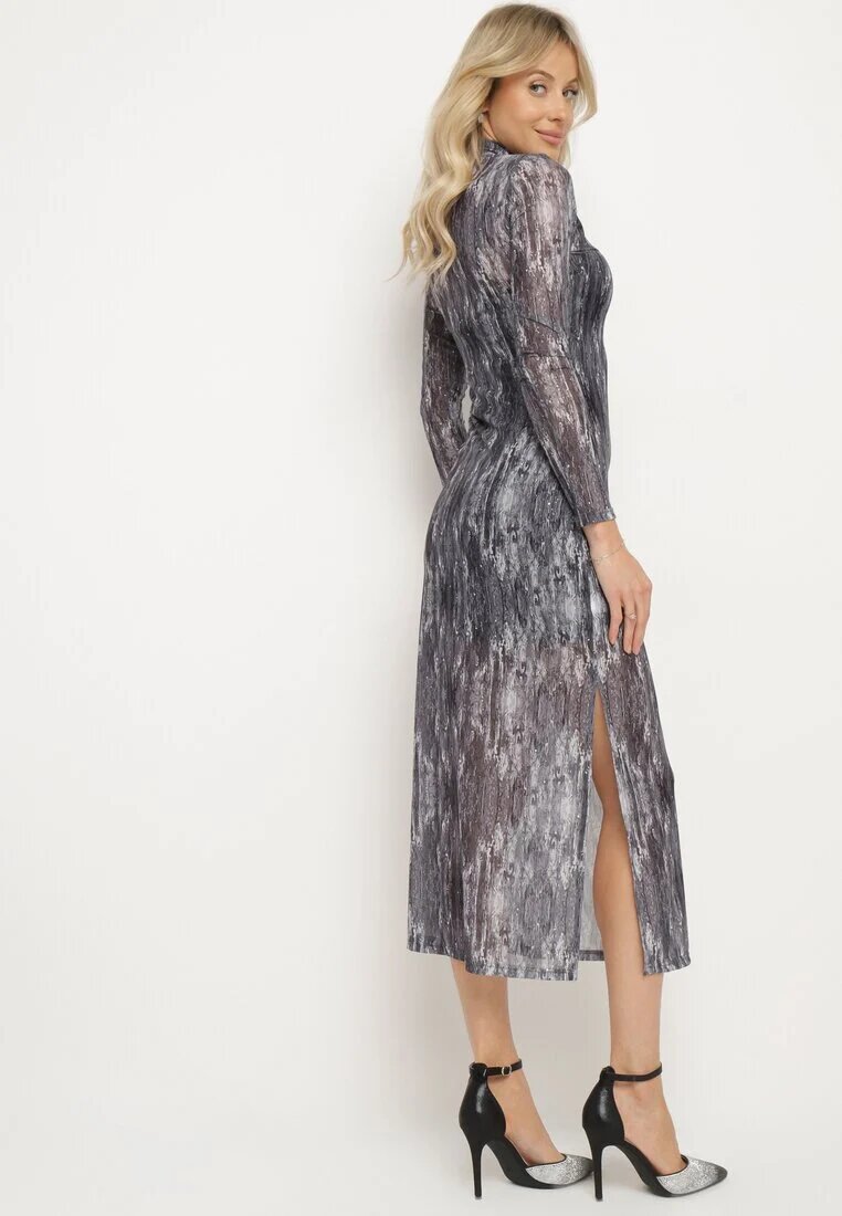 by swan Rochie Gri Transparentă cu Viscoză guler semi-golf și jupă Vertilena