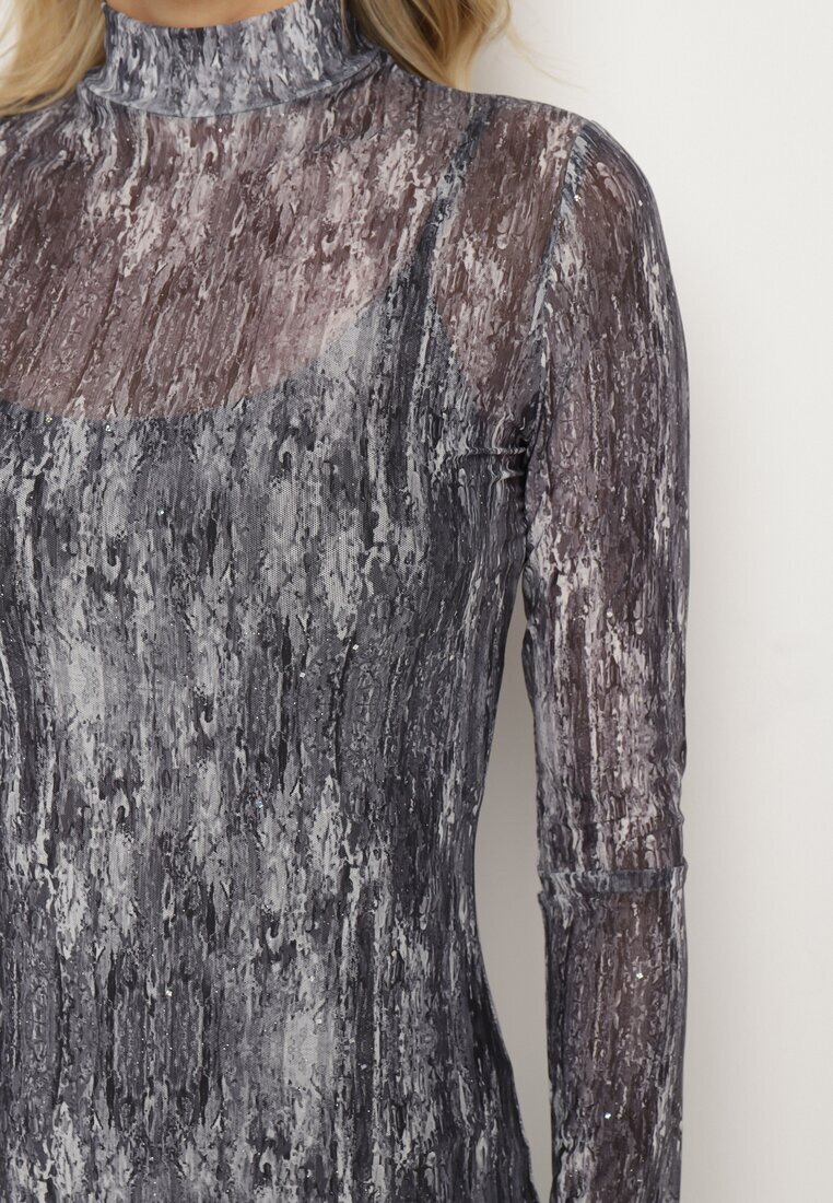 by swan Rochie Gri Transparentă cu Viscoză guler semi-golf și jupă Vertilena