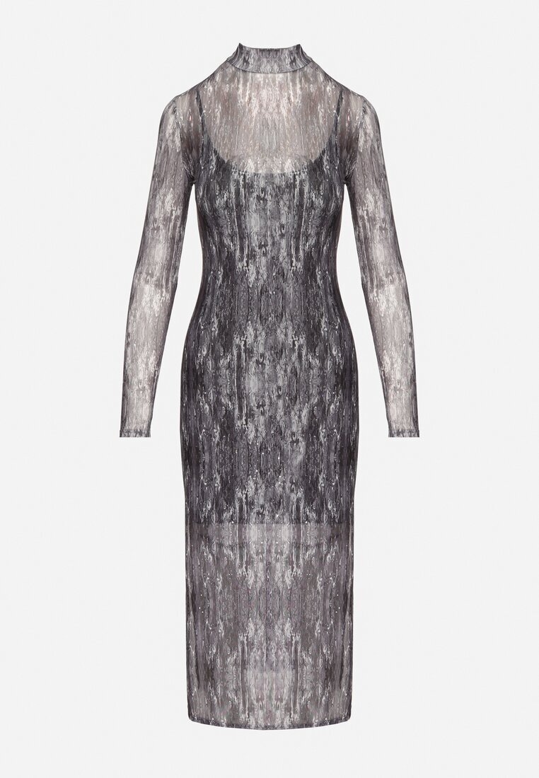 by swan Rochie Gri Transparentă cu Viscoză guler semi-golf și jupă Vertilena