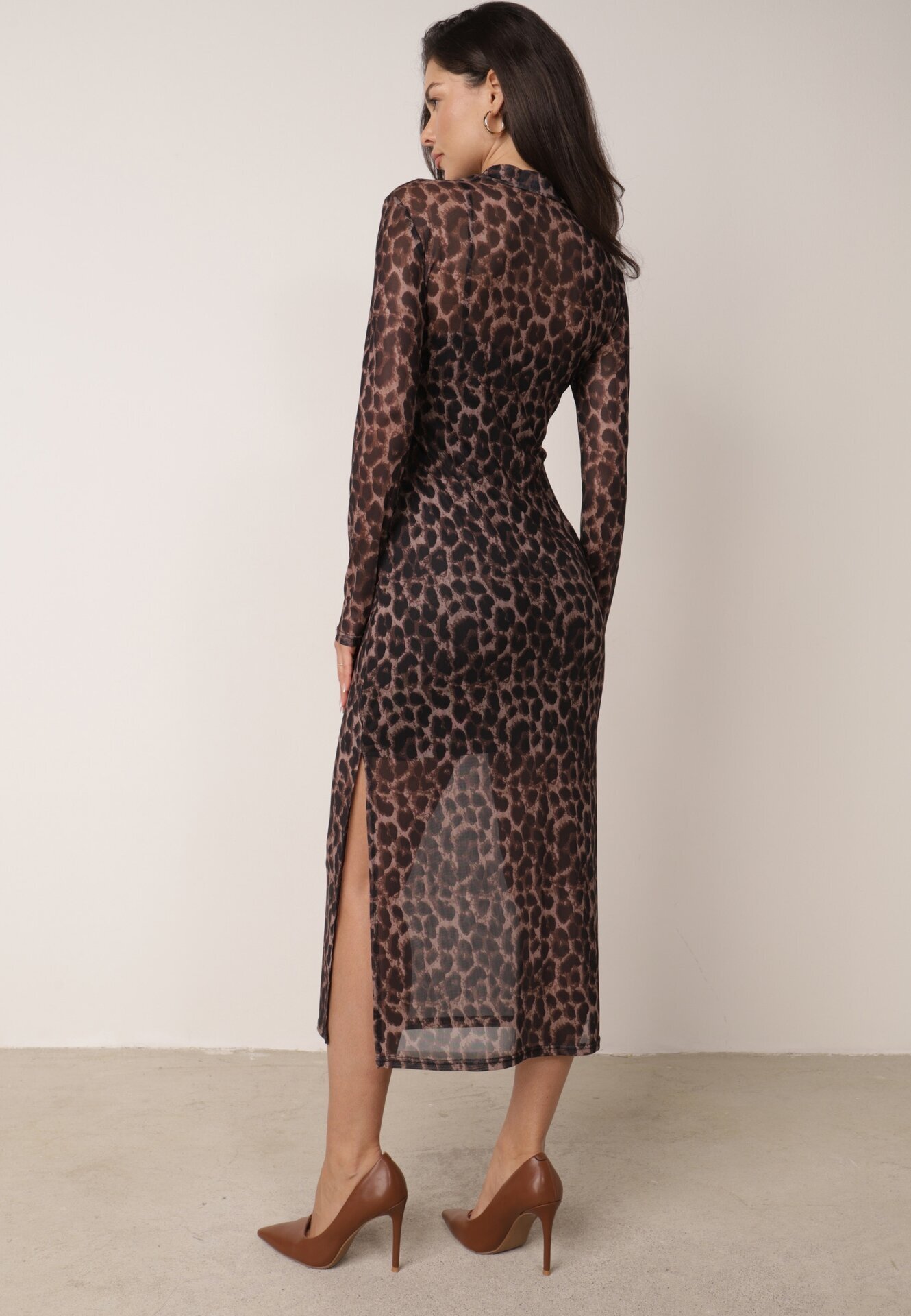 by swan Rochie Maro Mulată Din Plasa Cu Viscoză Cu Imprimeu Leopard Nalvessa