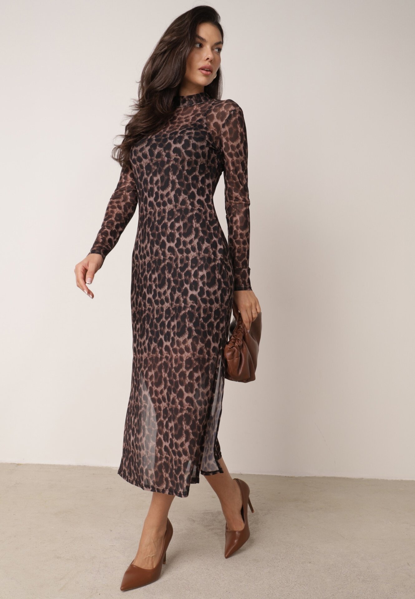 by swan Rochie Maro Mulată Din Plasa Cu Viscoză Cu Imprimeu Leopard Nalvessa