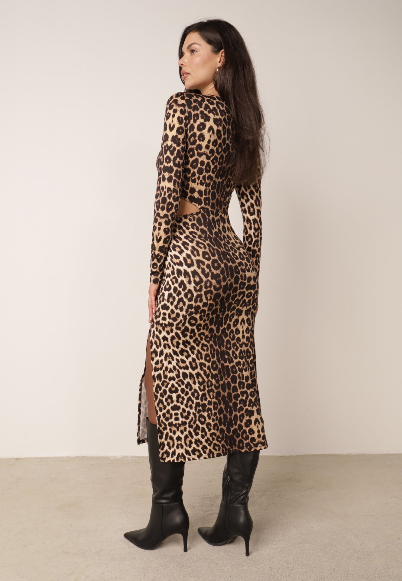 by swan Rochie Maro Taliată cu imprimeu leopard cu decupaje în talie și fentă la poale Larnnie