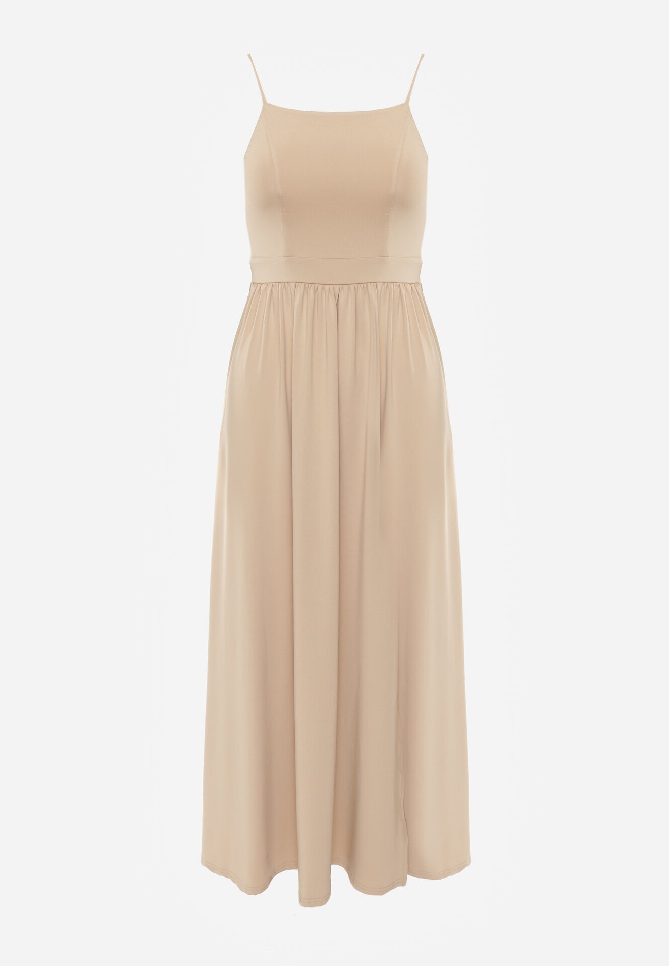 by swan Rochie Maxi Bej pe bretele cu crăpătură la tiv și decolteu pătrat Jacklyn