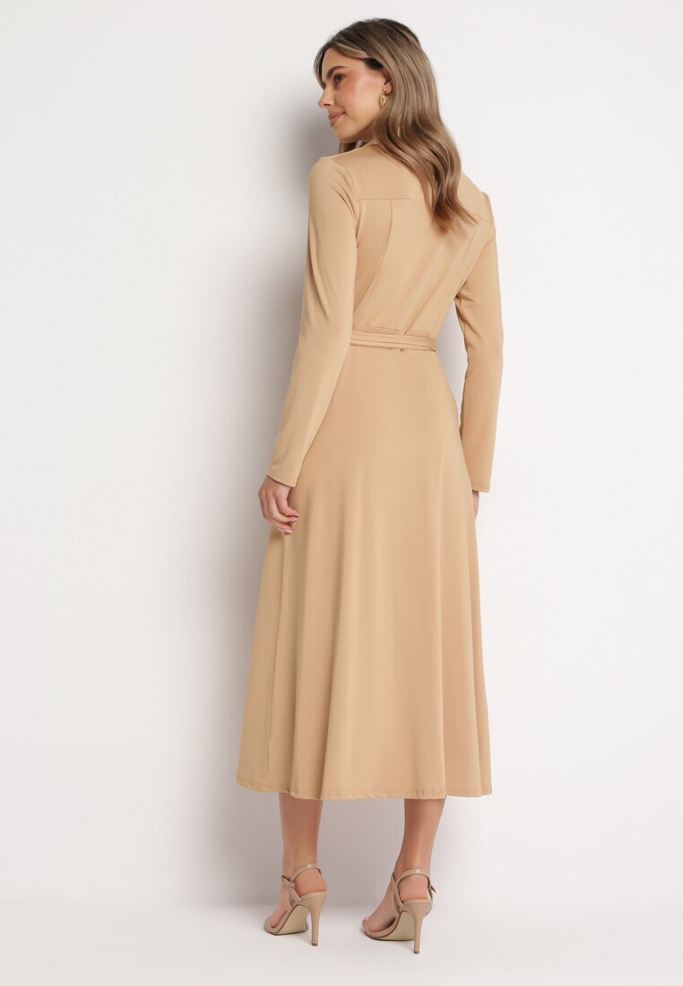by swan Rochie Maxi Bej Stil Cămașă Cu Cordon
