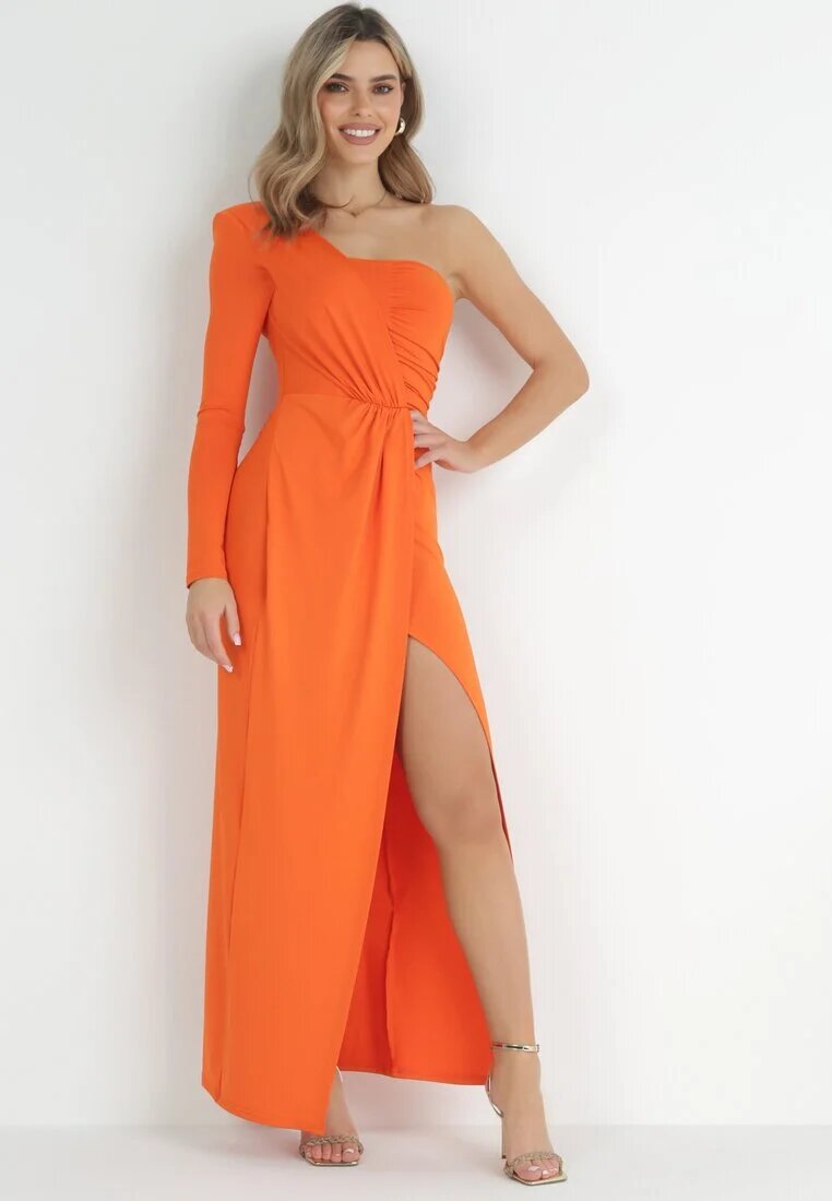 by swan Rochie Maxi Portocalie Încrucișată pe un umăr cu încrețituri Analaura
