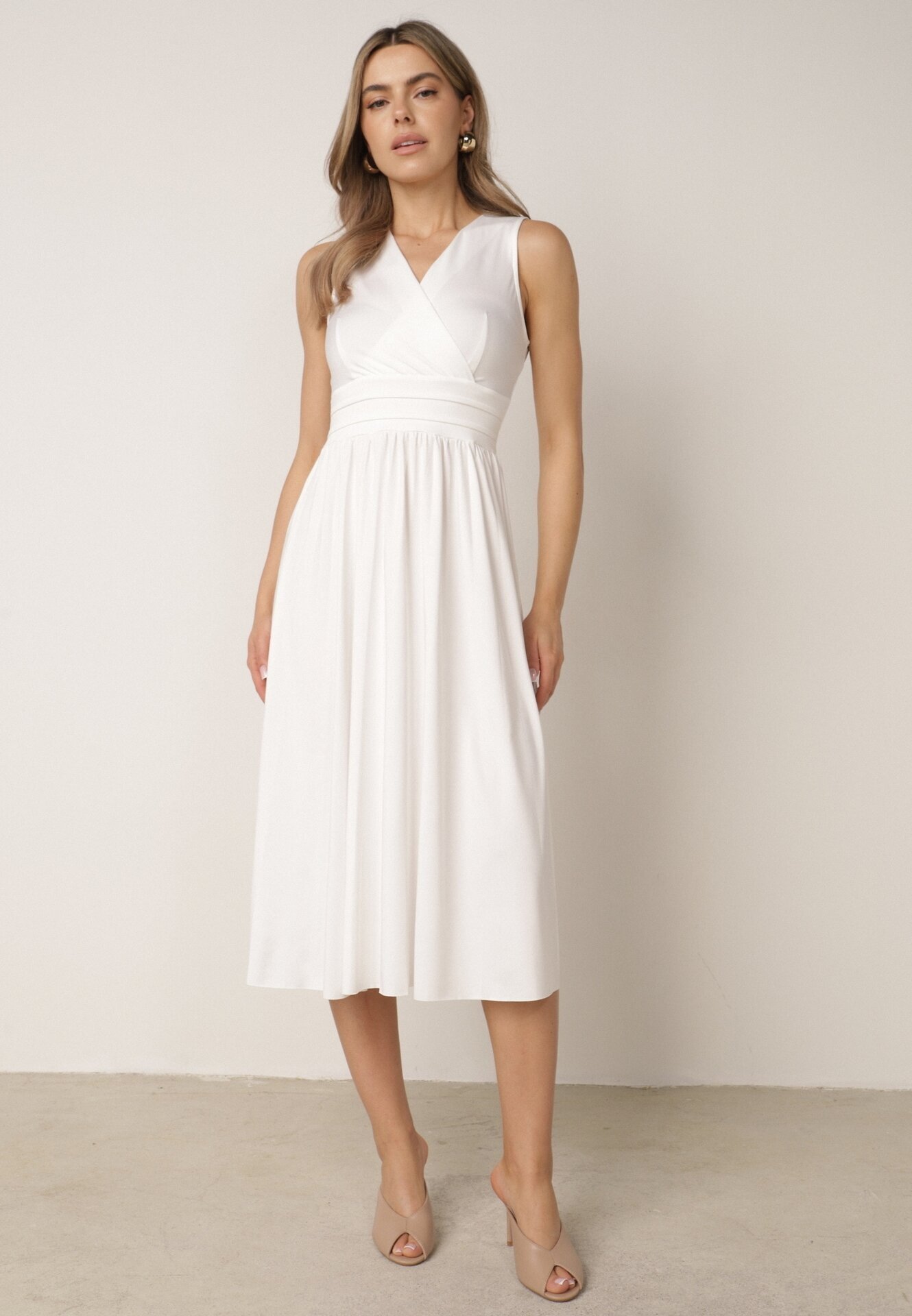 by swan Rochie Midi Albă fără mâneci cu tiv plisat Dreana