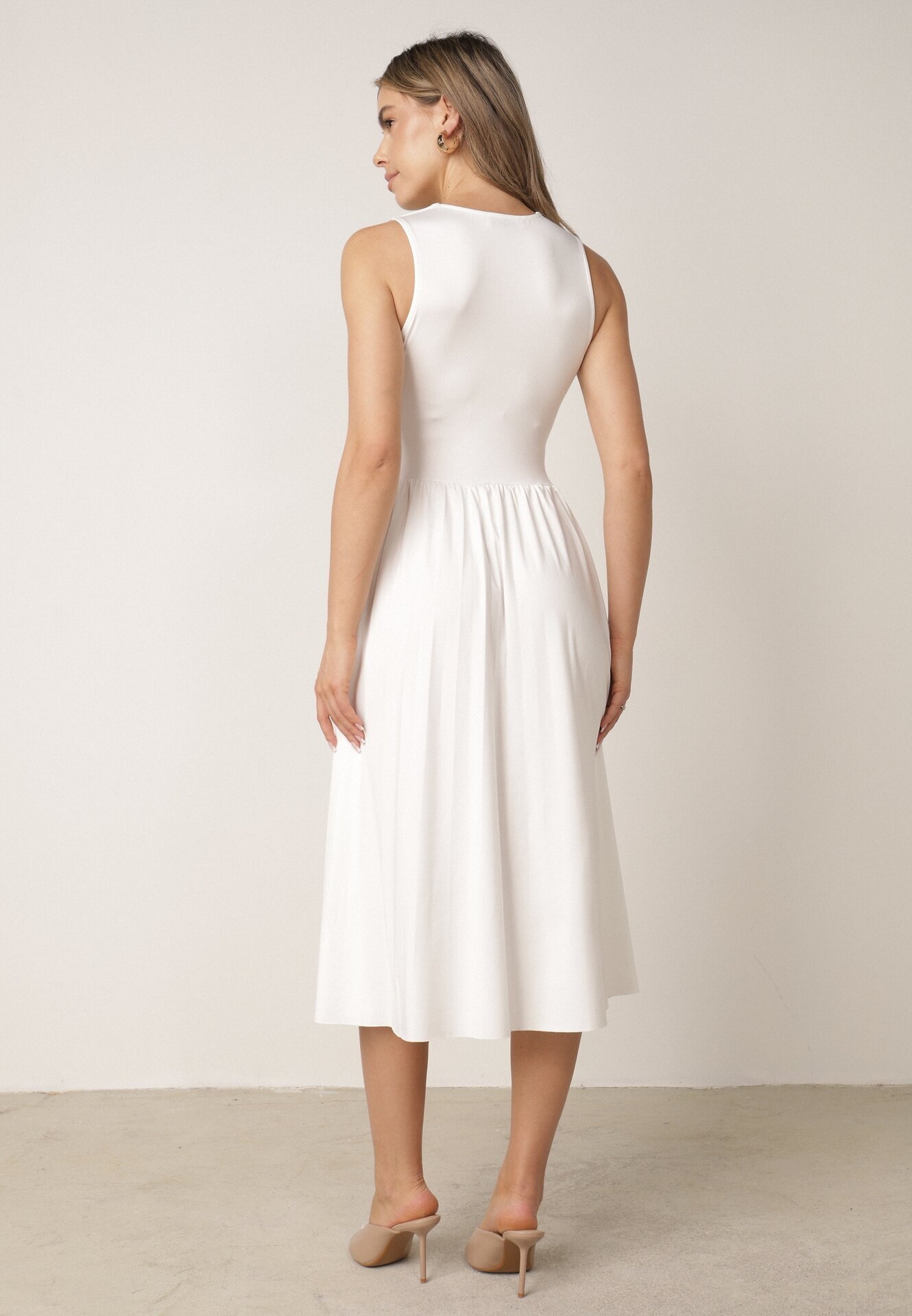 by swan Rochie Midi Albă fără mâneci cu tiv plisat Dreana