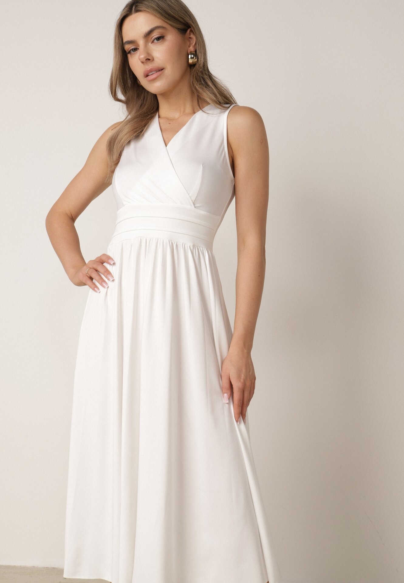 by swan Rochie Midi Albă fără mâneci cu tiv plisat Dreana