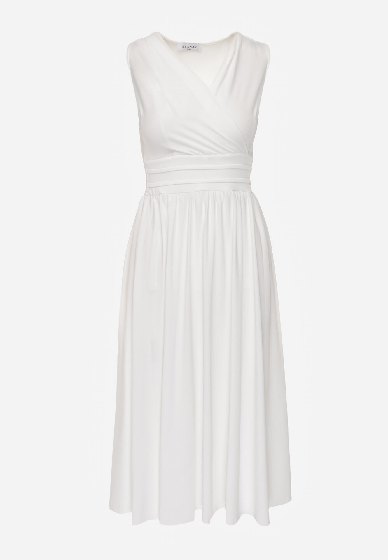 by swan Rochie Midi Albă fără mâneci cu tiv plisat Dreana