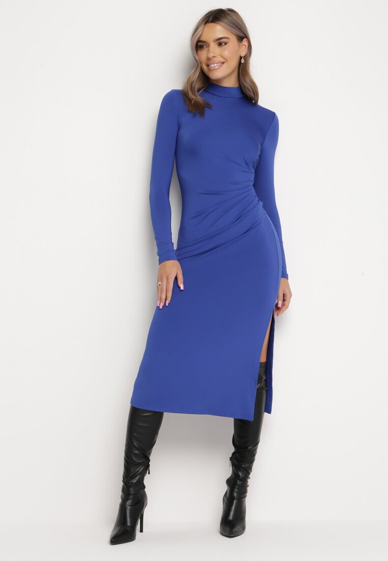 by swan Rochie Midi Cambrată Bleu marin cu semiguler și încrețituri Abigiana