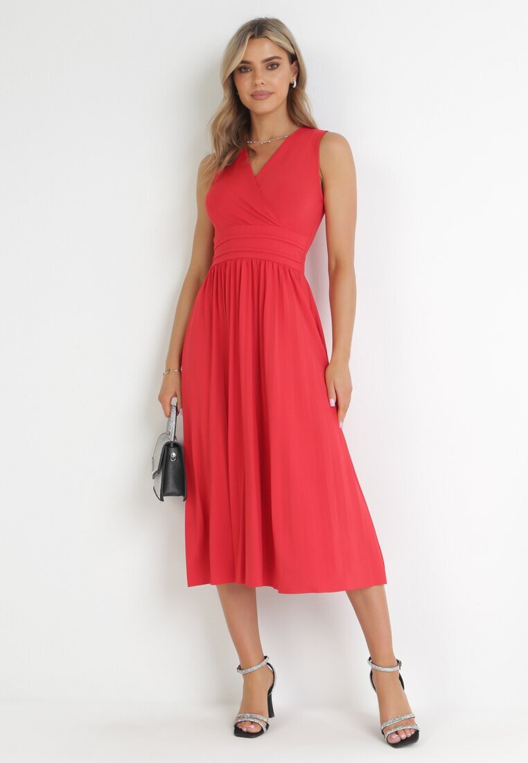 by swan Rochie Midi Roșie Fără Mâneci cu Tiv Plisat Dreana