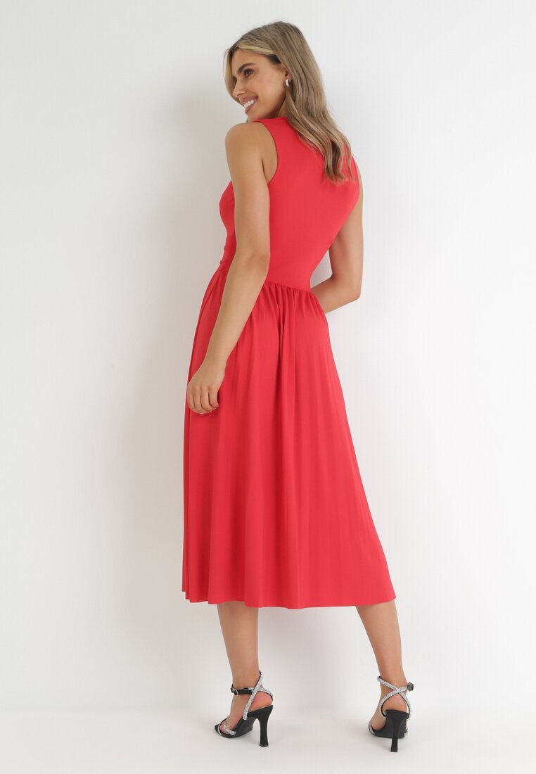 by swan Rochie Midi Roșie Fără Mâneci cu Tiv Plisat Dreana