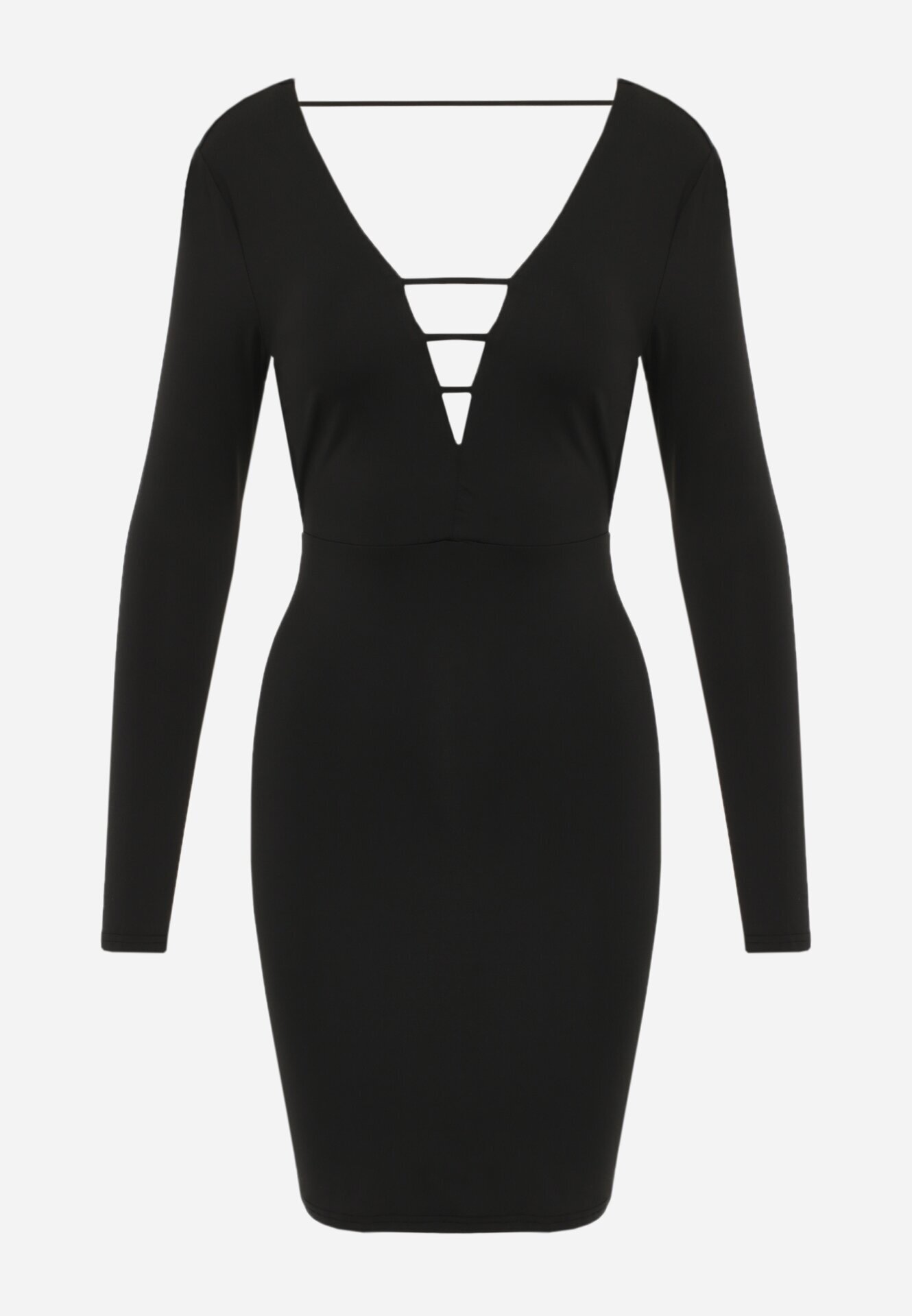 by swan Rochie Mini Neagră cu Decolteu Adânc Ornată cu Benzi Subțiri Fancyone