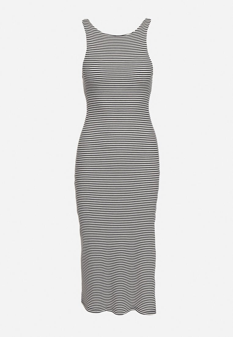 by swan Rochie mulată în dungi granat-albă din bumbac cu bretele și șliț decorativ Vimastis