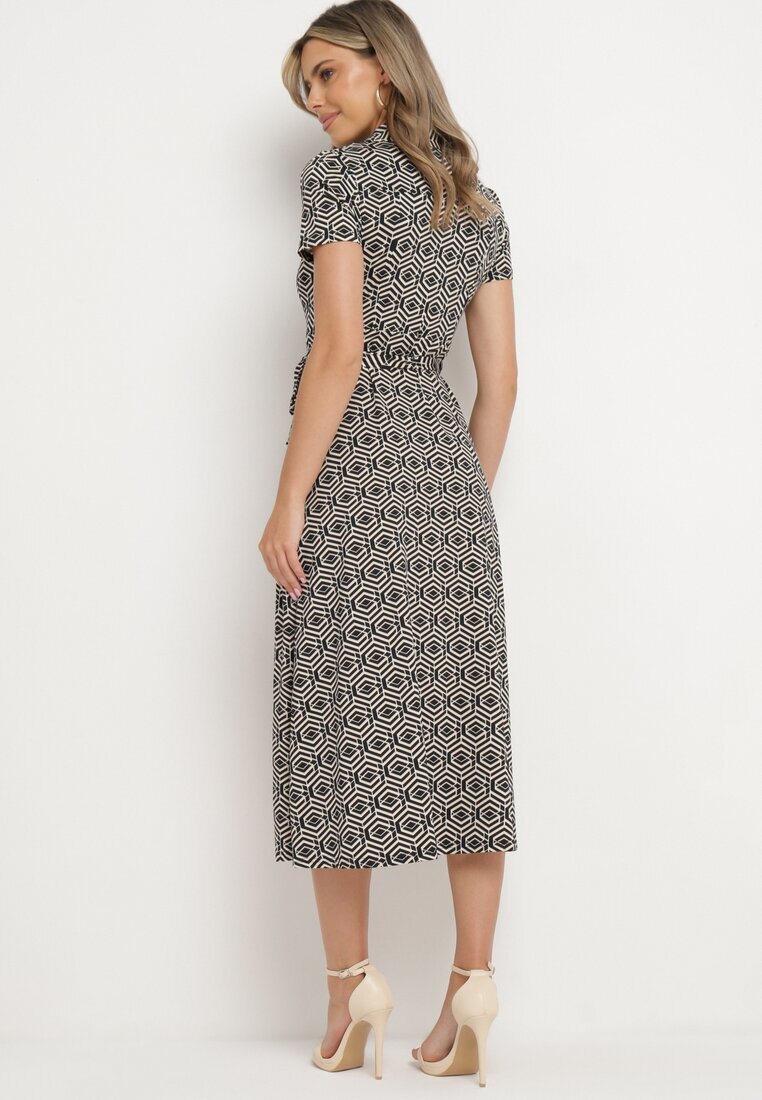 by swan Rochie Neagră Cambrată cu croială tip cămașă Încheiată cu nasturi cu model geometric Parra