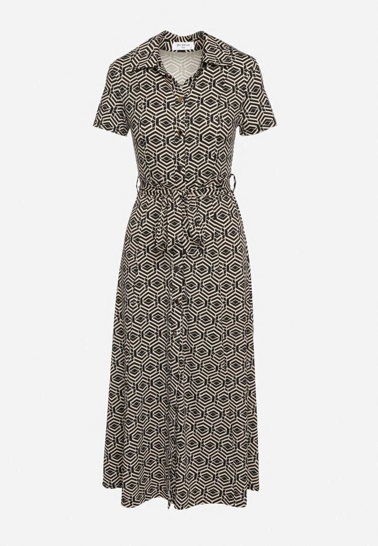 by swan Rochie Neagră Cambrată cu croială tip cămașă Încheiată cu nasturi cu model geometric Parra