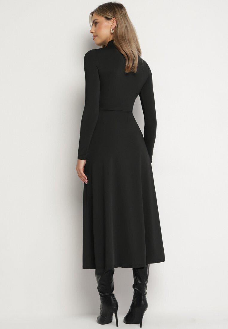 by swan Rochie Neagră cu Semi-guler Cambrată cu Slit lateral Sailea