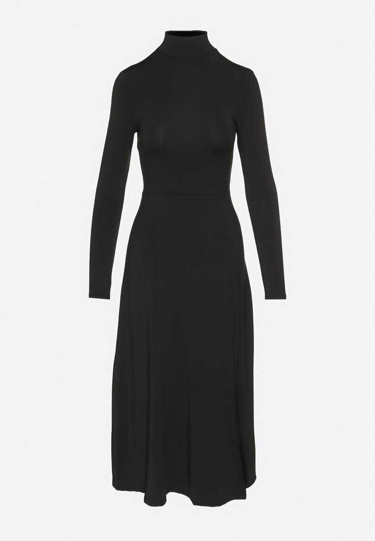 by swan Rochie Neagră cu Semi-guler Cambrată cu Slit lateral Sailea