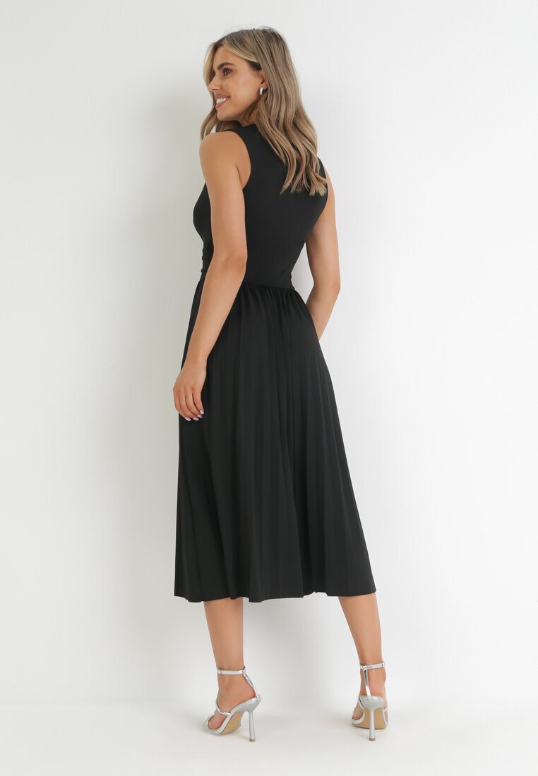 by swan Rochie Neagră Midi Fără Mâneci cu Tiv Plisat Dreana