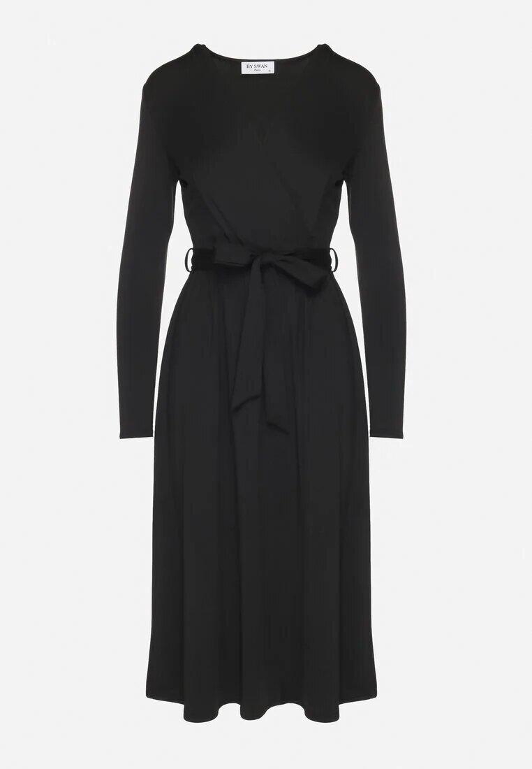 by swan Rochie neagră tip plic din Viscoză legată în talie Drestalia