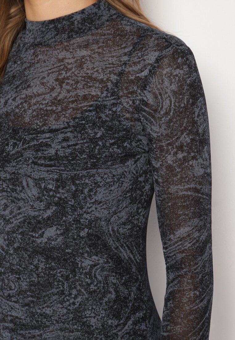 by swan Rochie Negru-Gri din plasă cu viscoză cu croială mulată cu fante și jupă Histaria