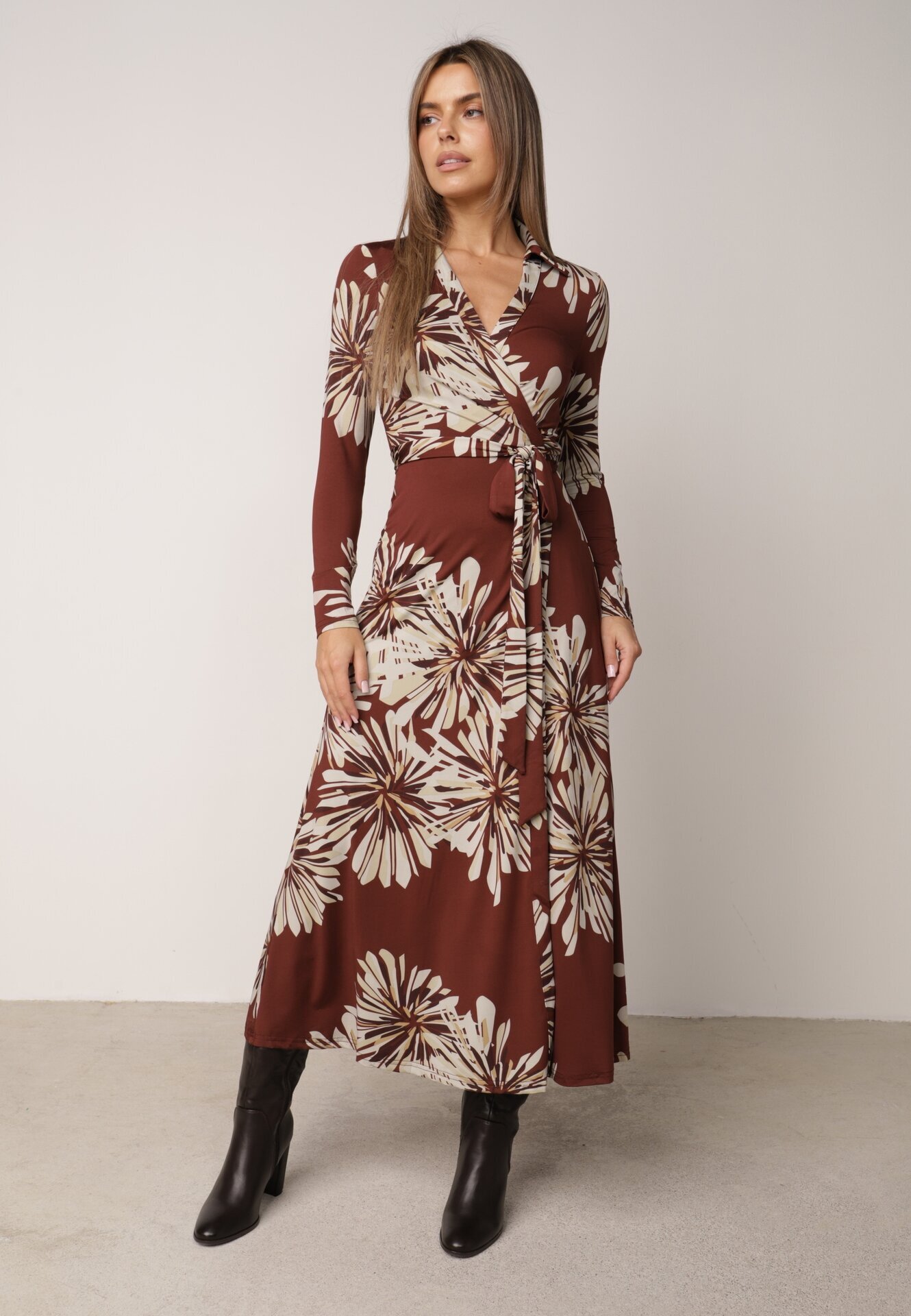 by swan Rochie petrecută din vâscoză cu imprimeu floral Guinesa Bordo