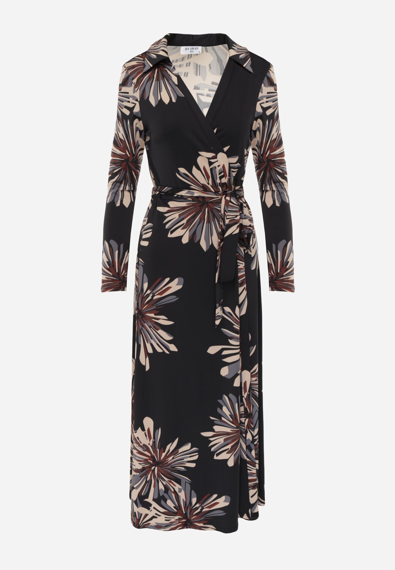 by swan Rochie petrecută din vâscoză cu imprimeu floral Guinesa Neagră