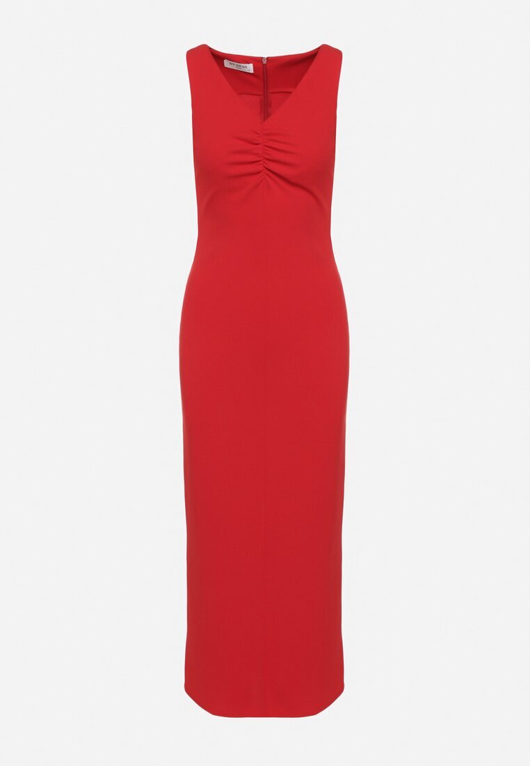 by swan Rochie Roșie Ajustată cu Vâscoză Decorată cu încrețituri Siloria