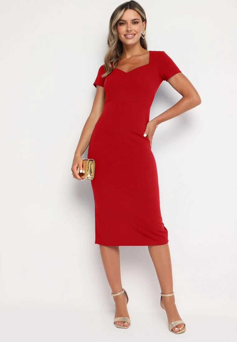 by swan Rochie roșie cambrată de cocktail cu viscoză și șliț la spate Castorea