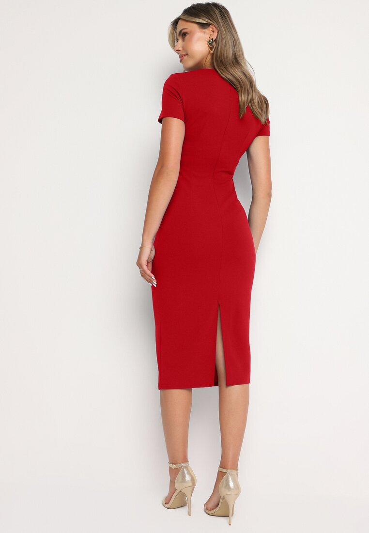 by swan Rochie roșie cambrată de cocktail cu viscoză și șliț la spate Castorea
