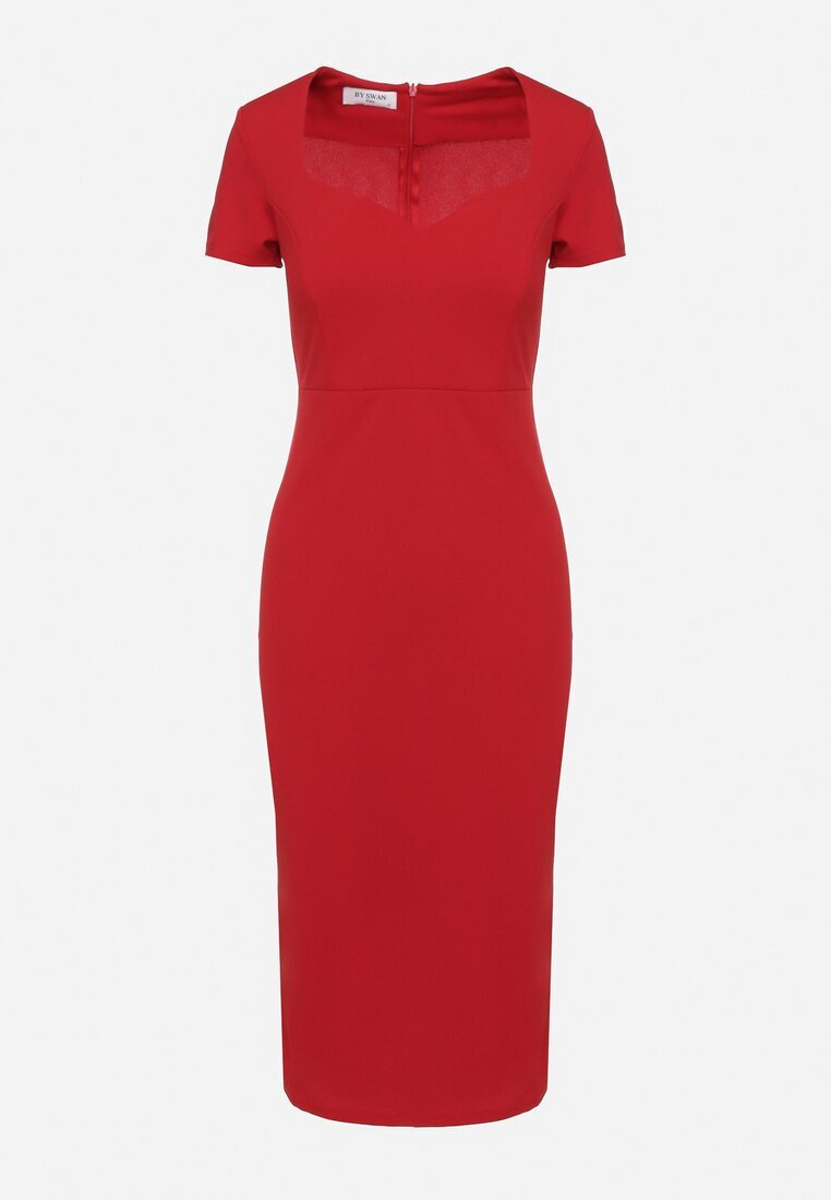 by swan Rochie roșie cambrată de cocktail cu viscoză și șliț la spate Castorea