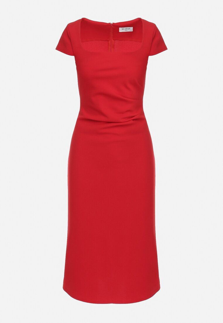 by swan Rochie Roșie Midi cu Decolteu Pătrat Revinane