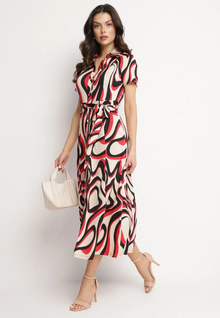 by swan Rochie roșie tip cămașă cu model geometric cu curea Zimorae
