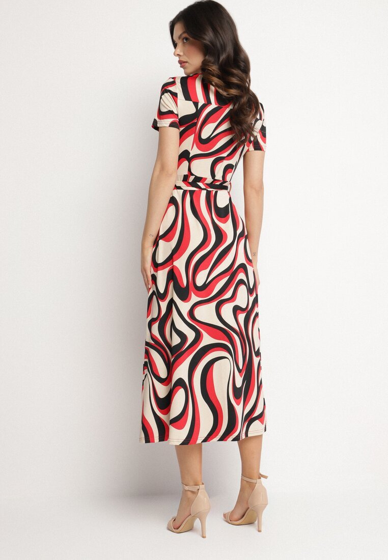 by swan Rochie roșie tip cămașă cu model geometric cu curea Zimorae