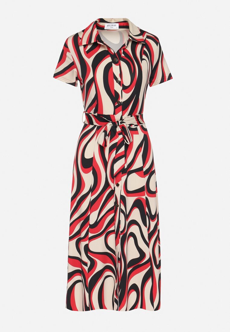 by swan Rochie roșie tip cămașă cu model geometric cu curea Zimorae