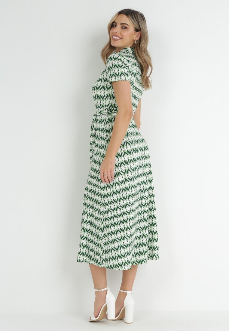 by swan Rochie Tip Cămașă Verde Maxi cu Curea din Material Rainora