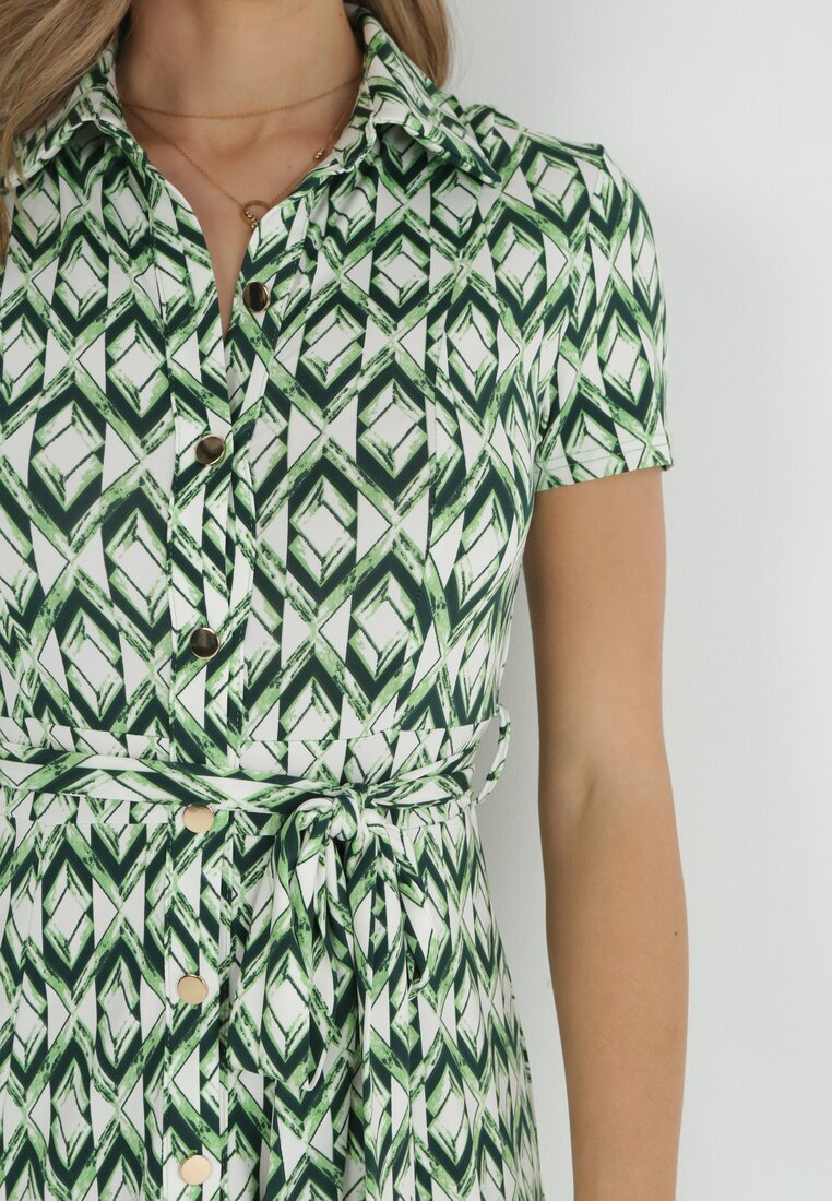 by swan Rochie Tip Cămașă Verde Maxi cu Curea din Material Rainora