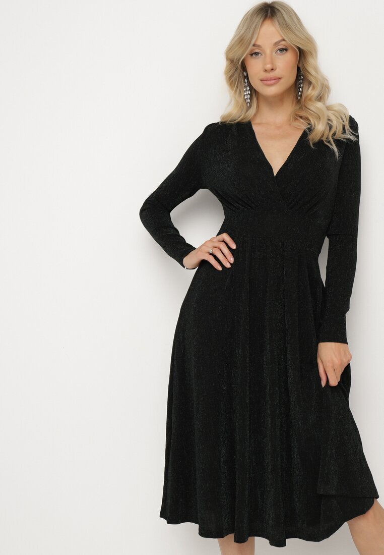 by swan Rochie Verde Cambrată din Vâscoză cu croi evazat Ornată cu fir metalic Mesinae