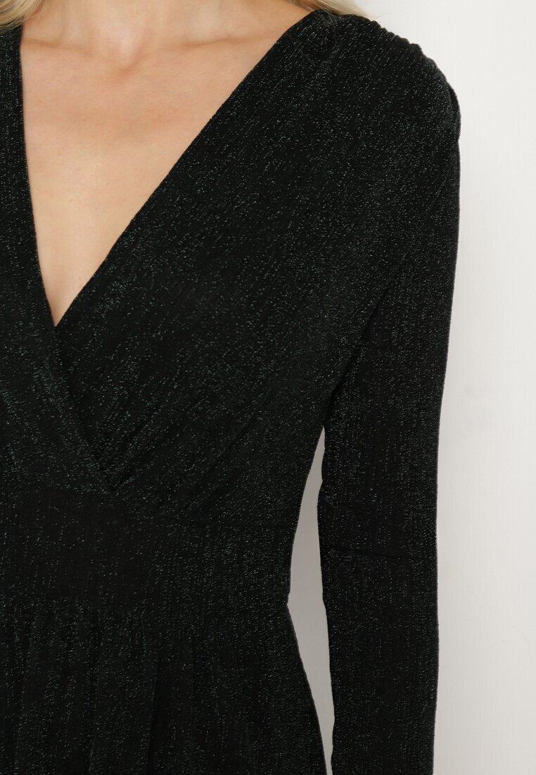 by swan Rochie Verde Cambrată din Vâscoză cu croi evazat Ornată cu fir metalic Mesinae