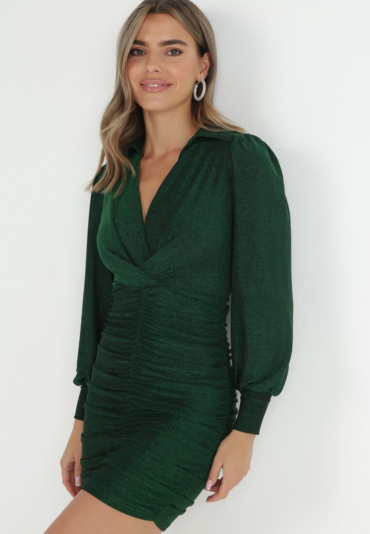 by swan Rochie Verde cu Drapaje și Fir Metalic Ceselle