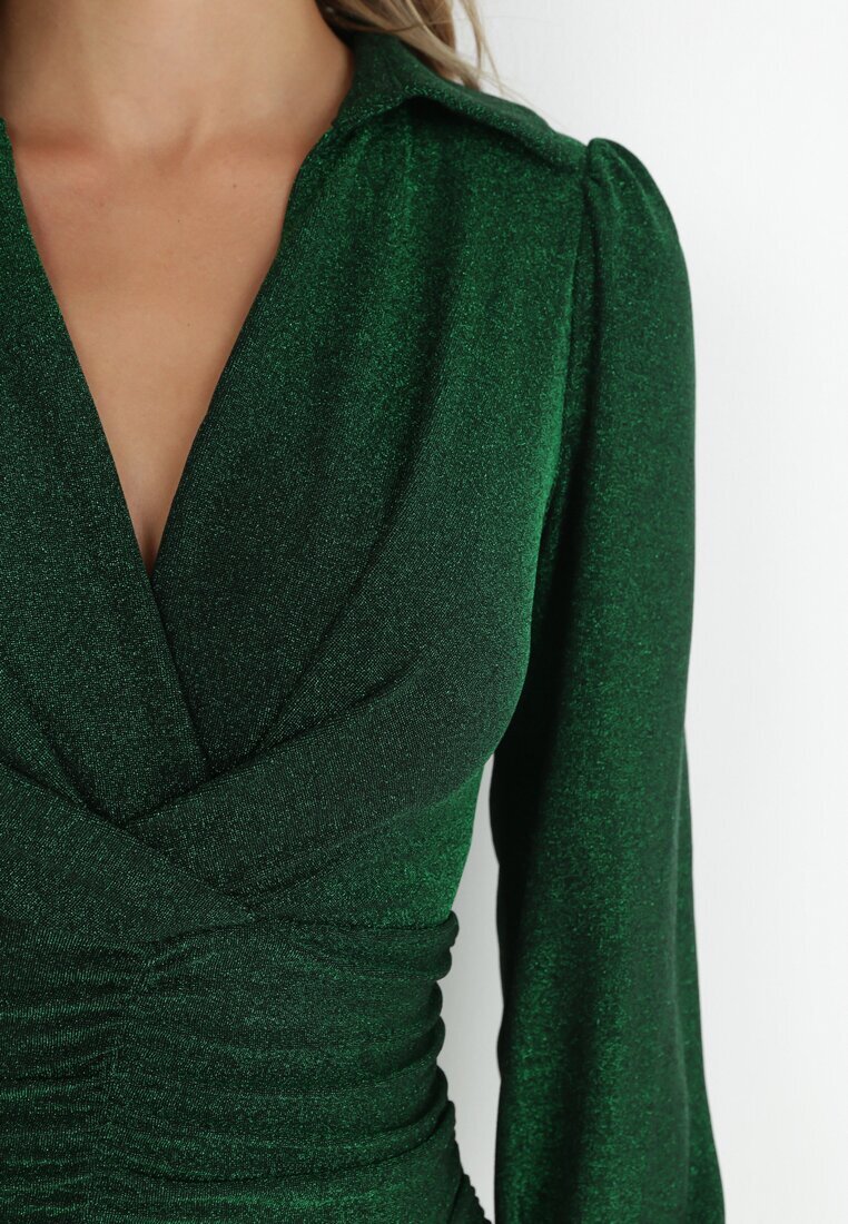 by swan Rochie Verde cu Drapaje și Fir Metalic Ceselle