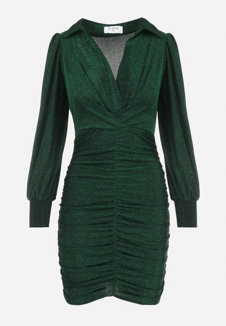 by swan Rochie Verde cu Drapaje și Fir Metalic Ceselle