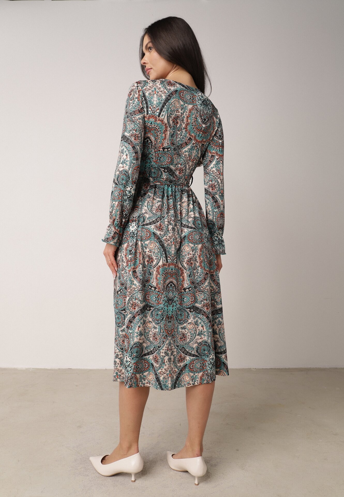 by swan Rochie Verde cu elastic în talie și model Paisley Faendra