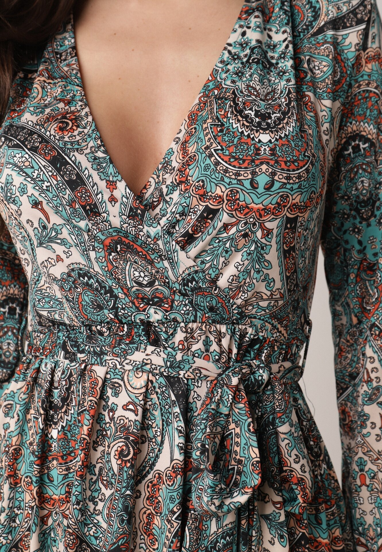by swan Rochie Verde cu elastic în talie și model Paisley Faendra