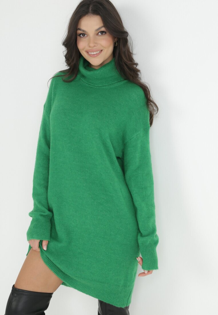 by swan Rochie Verde din Lână Oversize cu guler înalt Heire